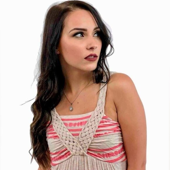 Vintage Neiman Marcus Coral Gray Weaved Strap Maxi Dress - Picture 3 of 12